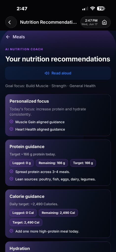 AI Nutrition Coach recommendations — 2ND PRIME AI