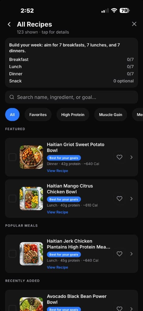 Goal-focused recipe library — 2ND PRIME AI