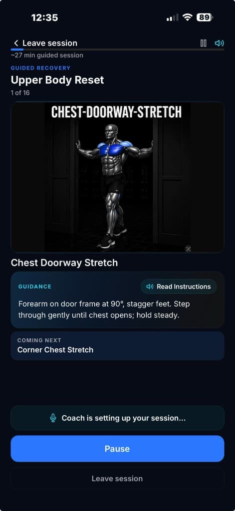 Active guided recovery session — 2ND PRIME AI